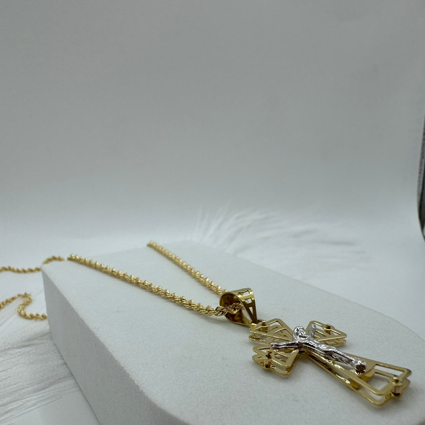 Collana con croce doppia lastra bicolor oro