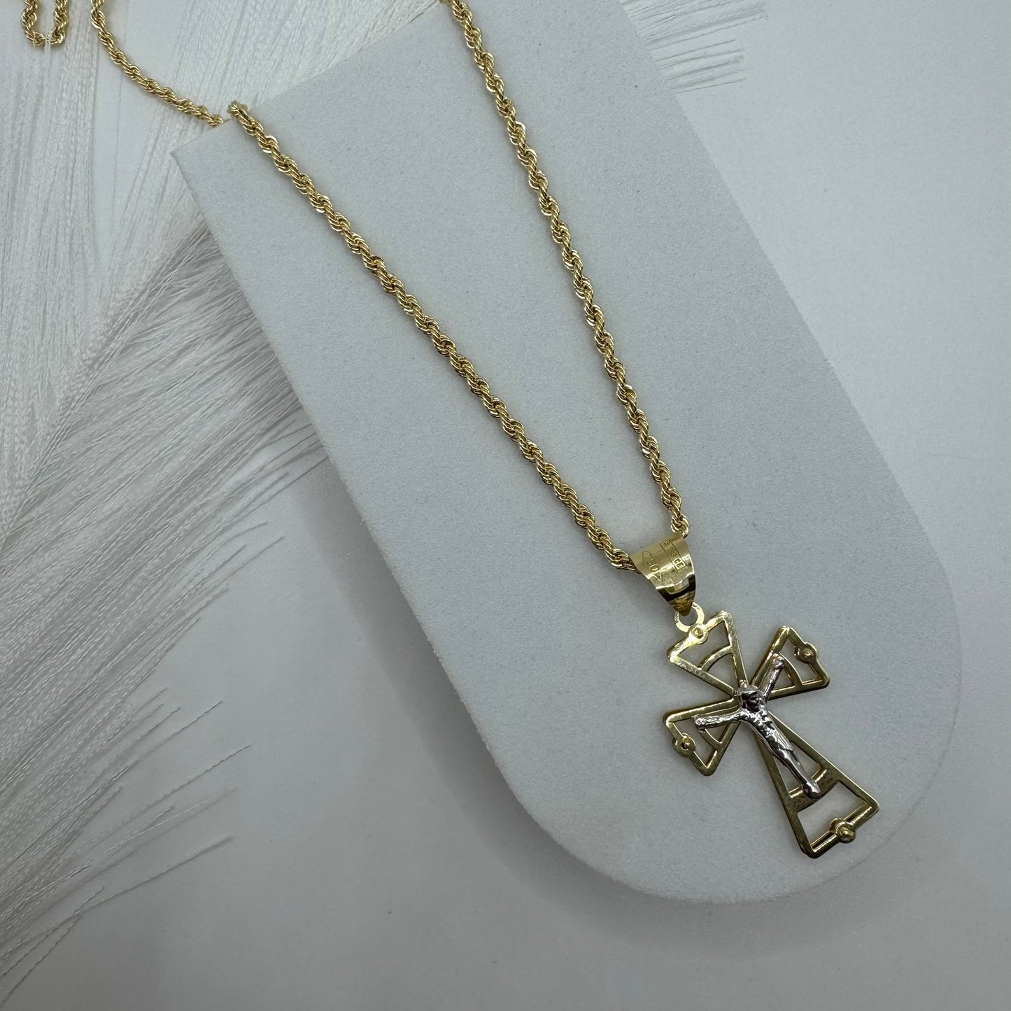 Collana con croce doppia lastra bicolor oro