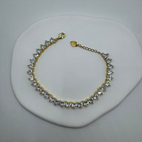 Bracciale Tennis cuori argento gold 925