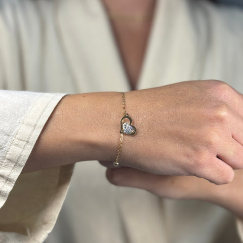 Bracciale cuore pendente con zirconi oro