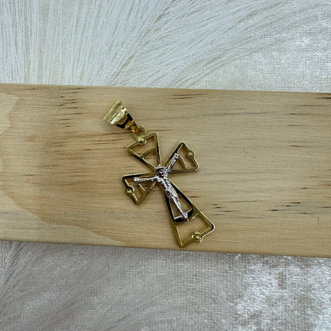 Pendente croce doppia lastra bicolor oro