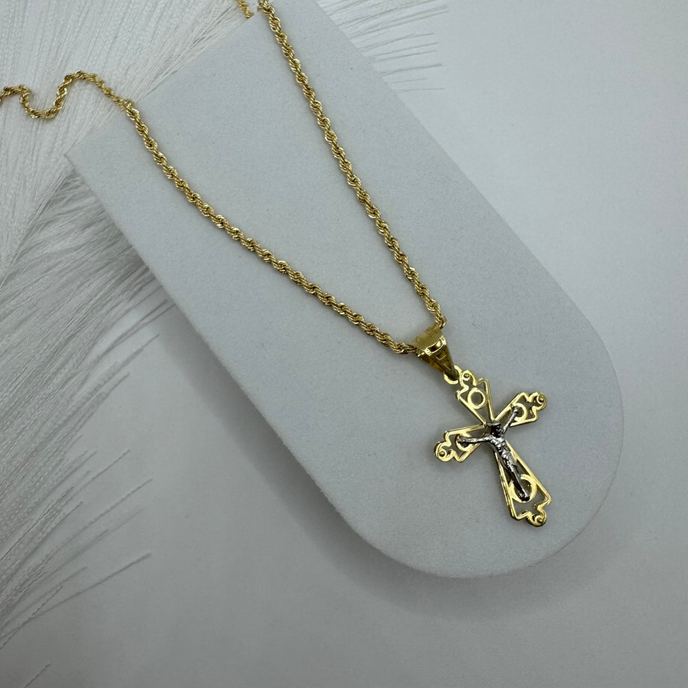 Collana con croce doppia lastra bicolor oro