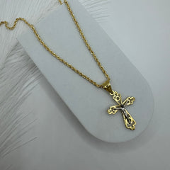 Collana con croce doppia lastra bicolor oro