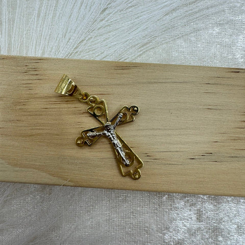 Pendente croce doppia lastra bicolor oro