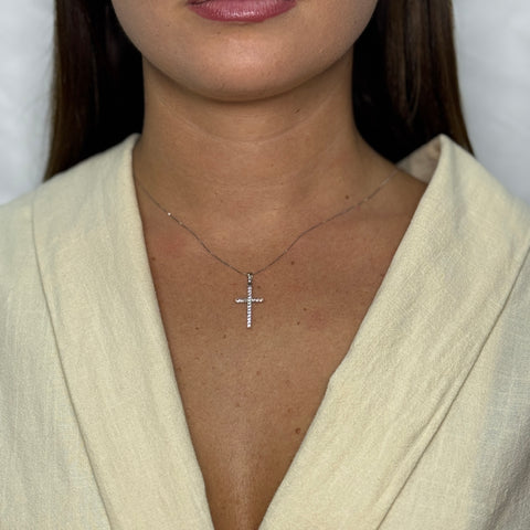 Collana veneziana con croce esile oro e zirconi