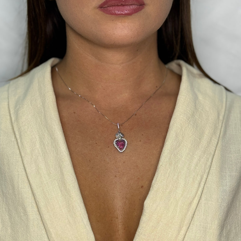 Collana con sacro cuore zirconi e oro