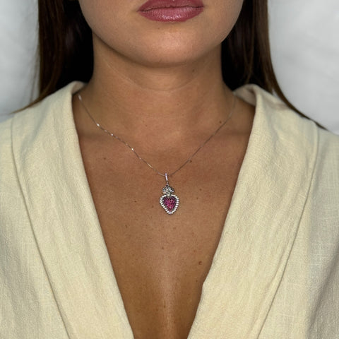 Collana con sacro cuore zirconi e oro
