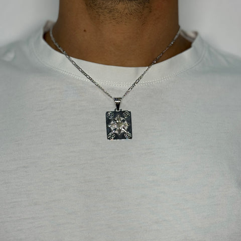 Collana 3+1 con rosa dei venti con zirconi oro