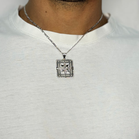 Collana 3+1 con rosa dei venti con zirconi oro
