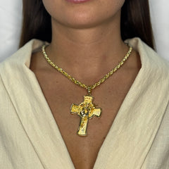 Collana fune con croce volto oro