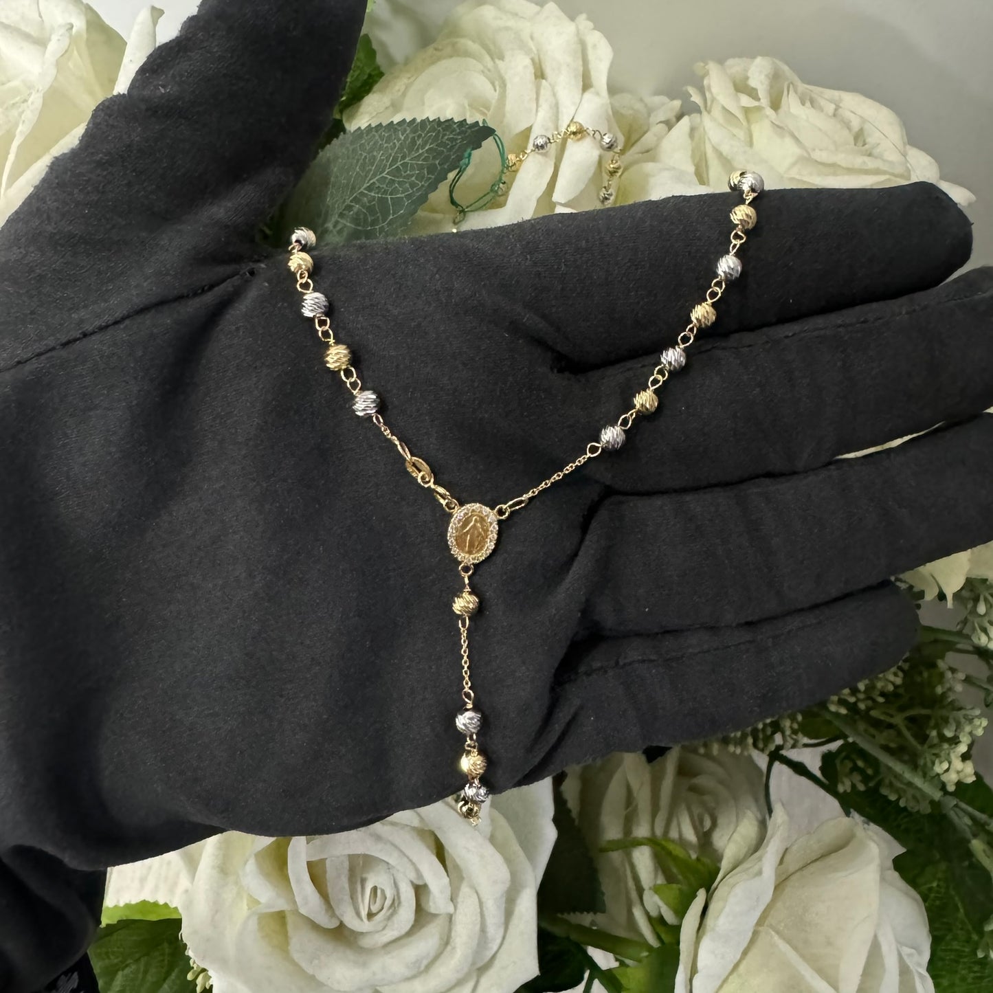 Collana rosario sfere martellate bicolororo