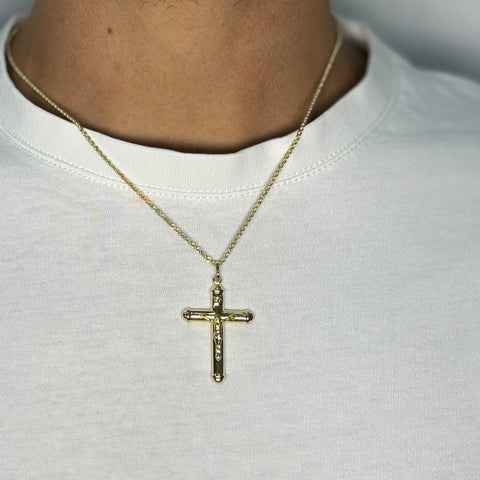 Collana fune con croce bombè oro