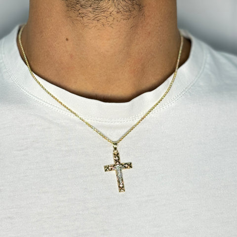 Collana fune con croce bicolor oro