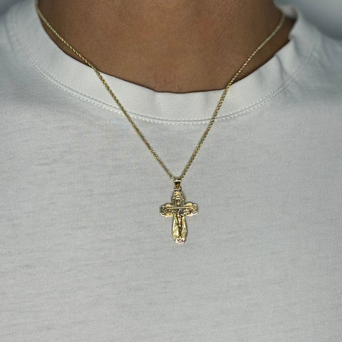 Collana fune con croce doppia lastra con zirconi oro