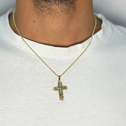 Collana fune con croce doppia lastra oro