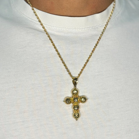 Collana fune americana con croce sfere milleluci bombè oro