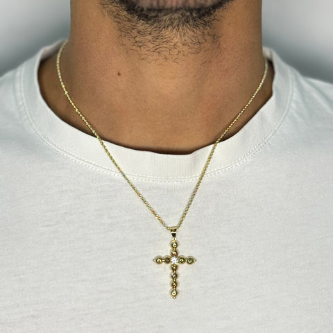 Collana fune con croce sfere zirconi oro