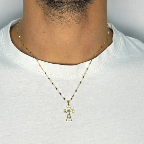 Collana specchiatina con croce doppia lastra bicolor oro
