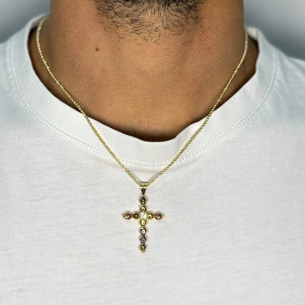 Collana fune con croce sfere multicolor oro
