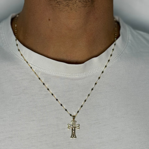 Collana specchiatina con croce doppia lastra bicolor oro