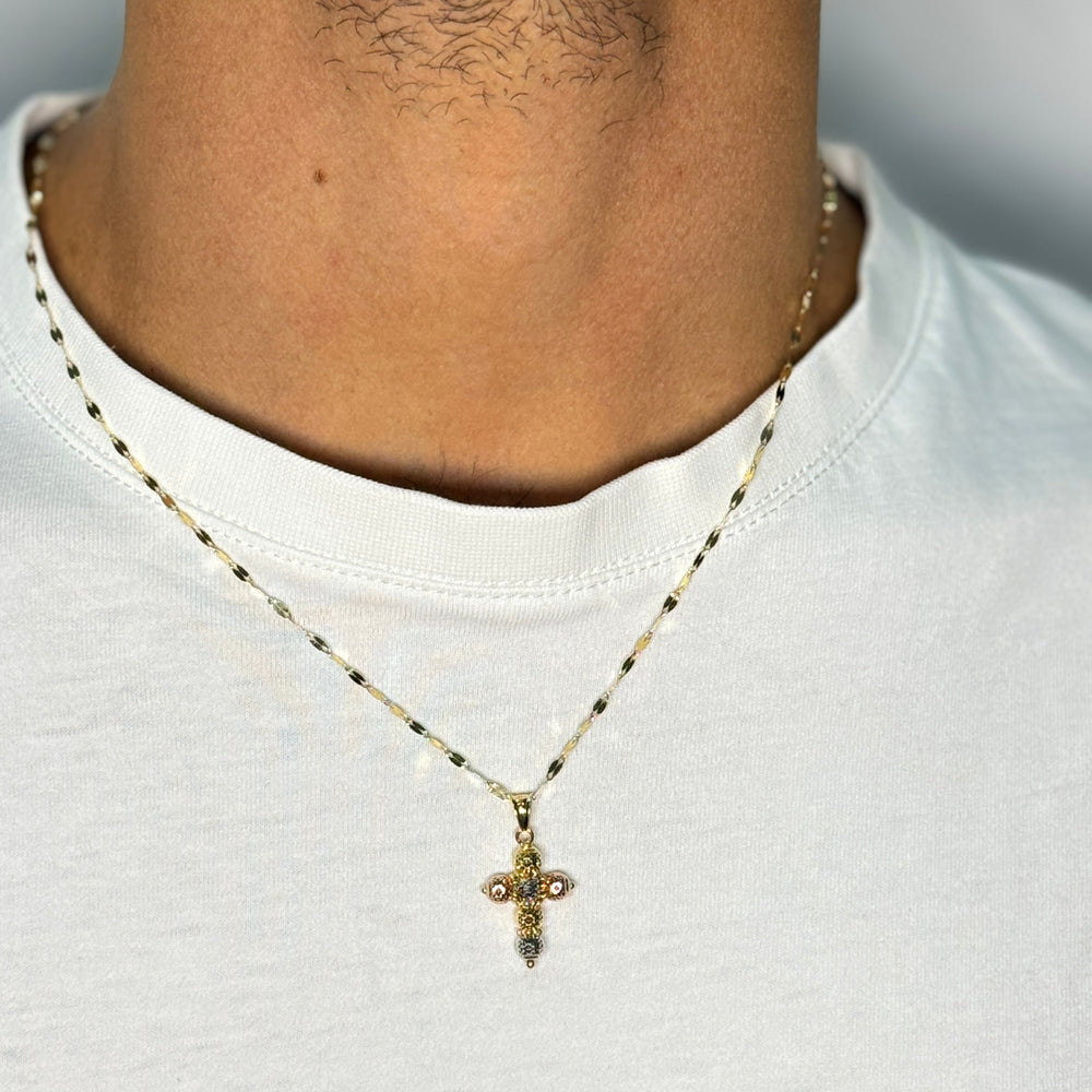 Collana specchiatina con croce sfere multicolor oro e zirconi oro