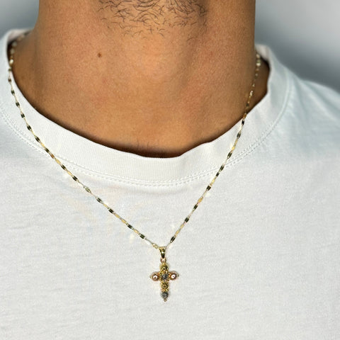 Collana specchiatina con croce sfere multicolor oro e zirconi oro