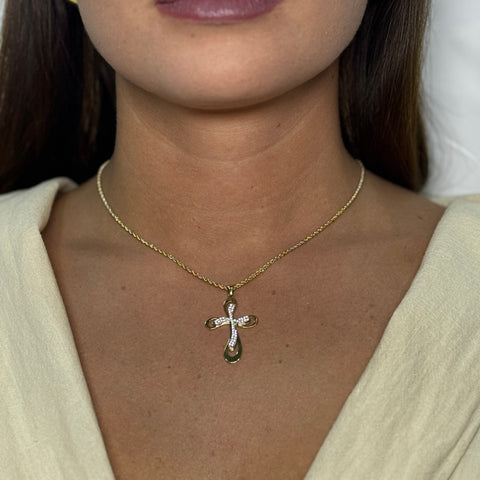 Collana con croce con zirconi oro