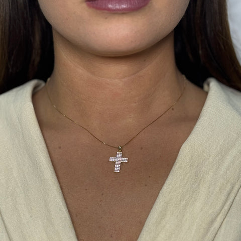Collana con croce zirconata oro