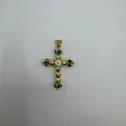 Pendente croce sfere con zirconi oro