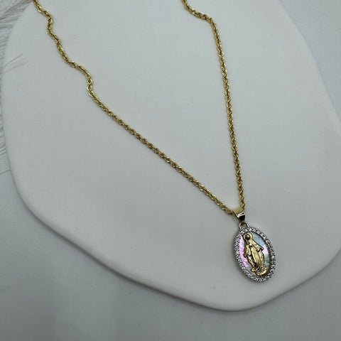 Collana fune con madonna zirconi e oro
