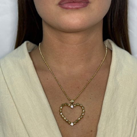 Collana fune americana con cuore sfere con zirconi oro