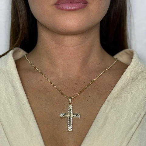 Collana fune americana con croce scatolare oro