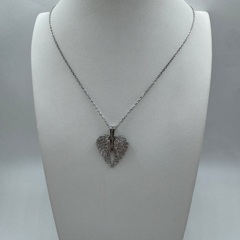 collana con ali cuore con zirconi Argento