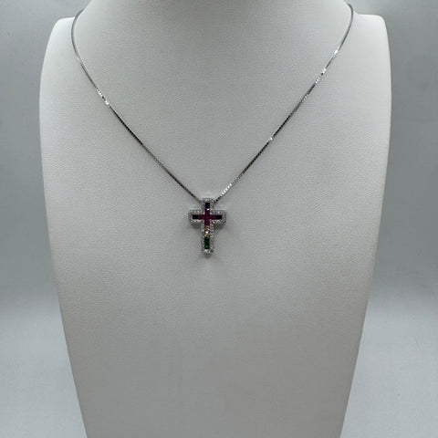 collana con croce con zirconi Argento