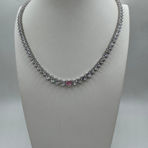 collana tennis cuori con zirconi Argento