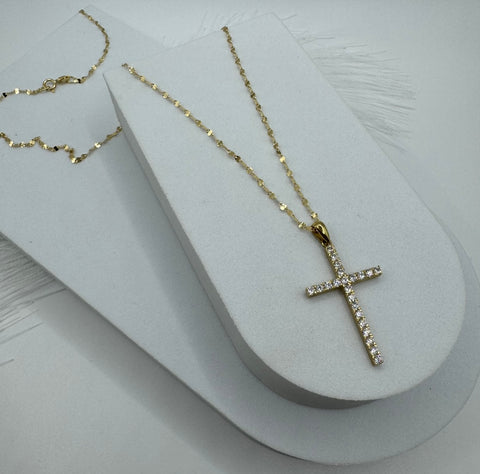 Collana specchiatina con croce zirconata oro