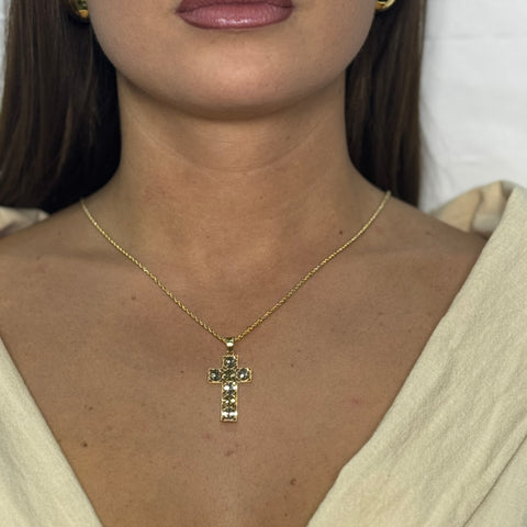 Collana con croce fiori bicolor oro