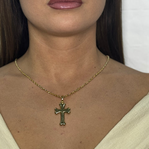 Collana fune americana con croce bombè oro