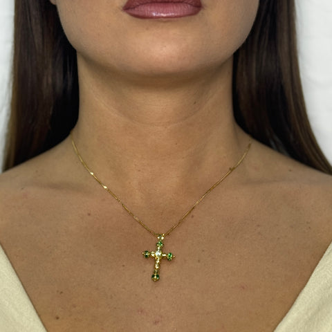 Collana con croce sfere con zirconi oro