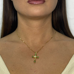 Collana con croce sfere con zirconi oro
