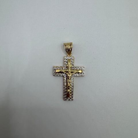 Pendente croce martellata bicolor oro