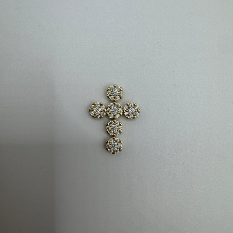 Pendente croce fiori con zirconi oro