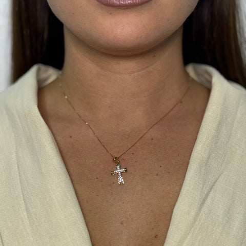 Collana con croce con zirconi oro