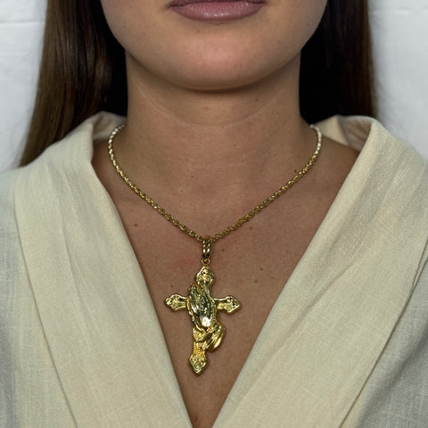 Collana fune americana con croce preghiera oro