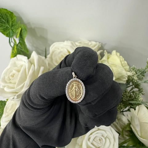 Pendente madonna miracolosa oro e zirconi