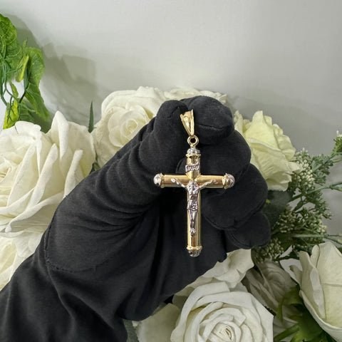 Pendente croce bombè bicolor big oro