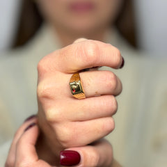 Anello Uomo scudo serpente oro e zirconi