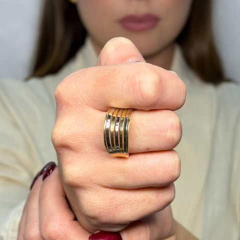 Anello fascia bicolor oro