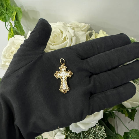 Pendente croce traforata a fiori duo oro