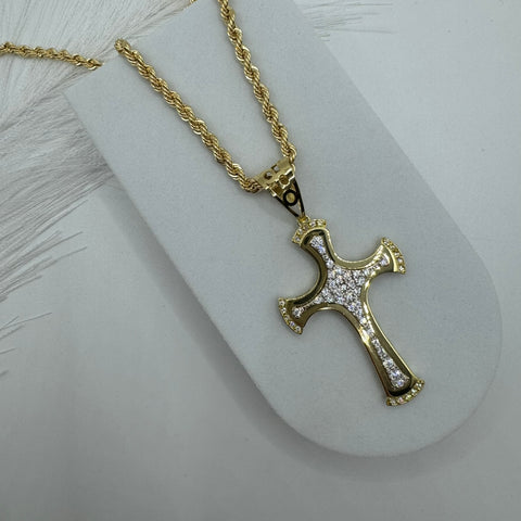 Collana fune con croce  oro e zirconi
